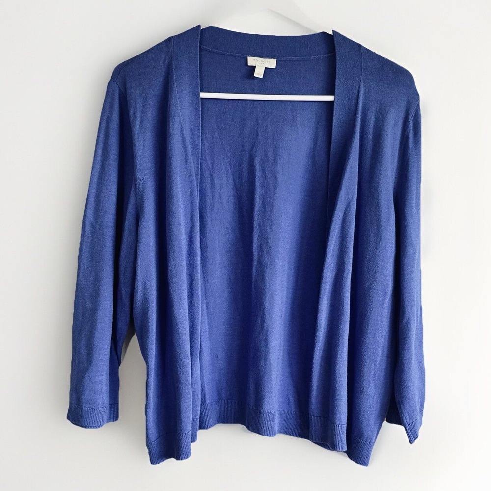 Talbots Women's Large Blue Open Front Cardigan Sweater Long Sleeve Lightweight
